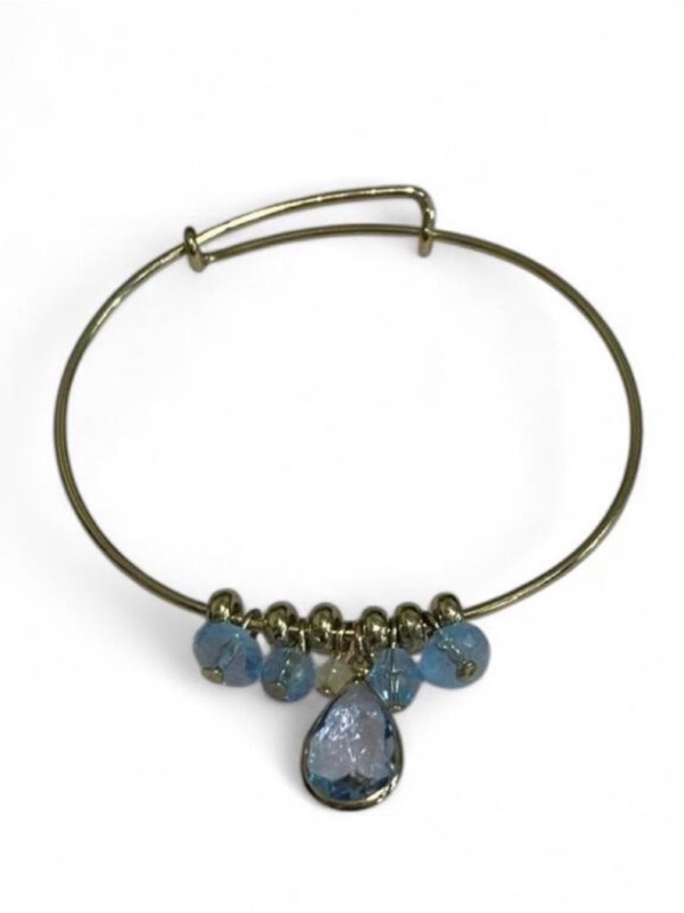 Gold Bangle Bracelet with Light Blue Teardrop Charm